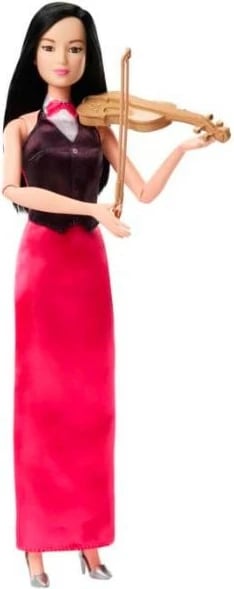 Kukull Barbie Mattel HKT68 violiniste me violinë dhe smyczek, fustan rozë