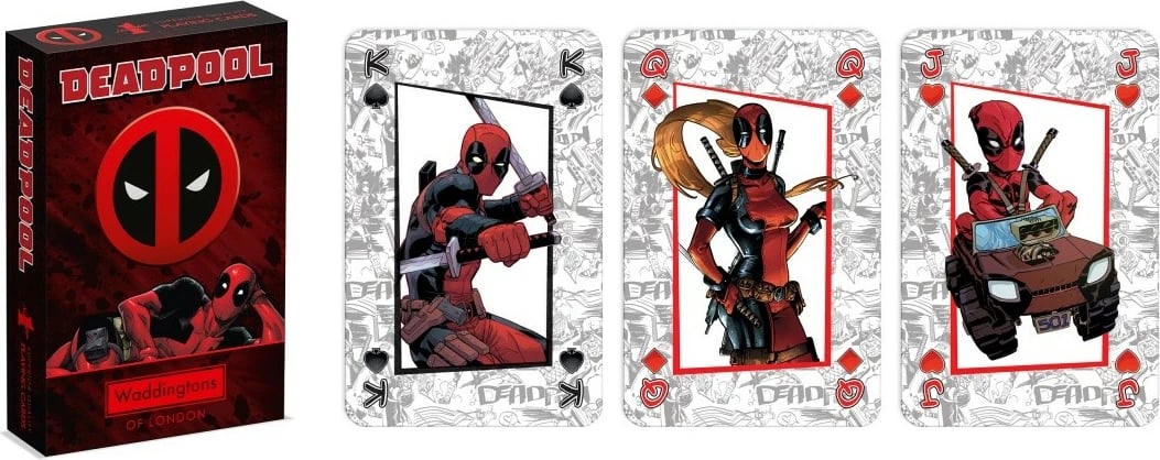 Letra loje Waddingtons Deadpool, 52+2, tematikë Marvel, kuqe
