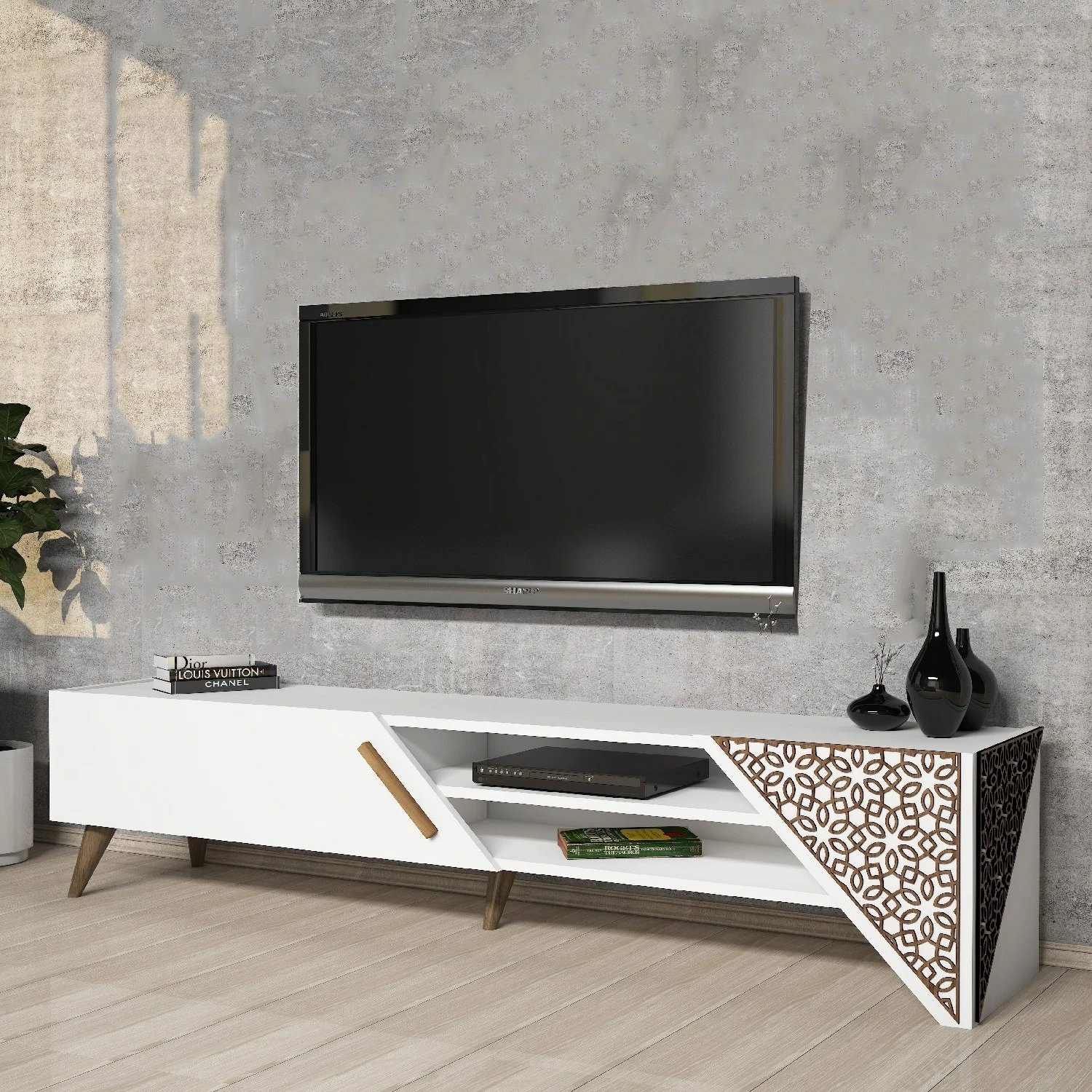 Komodë TV Skye Decor, Beril 2, e bardhë