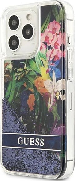 Mbështjellës Guess GUHCP13LLFLSB për iPhone 13/13 Pro 6.1", Flower Liquid Glitter, Blu