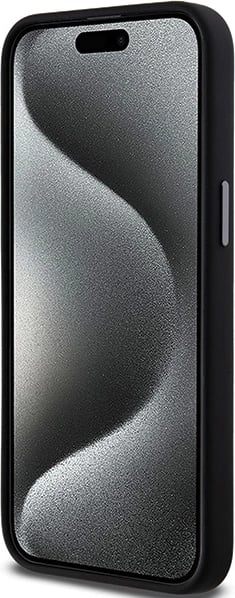Mbështjellës DKNY Liquid Silicone Metal Logo për iPhone 15 Pro Max, i zi