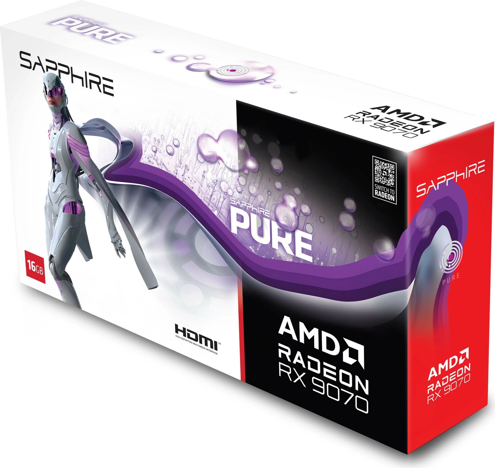 Kartelë grafike Sapphire PURE Radeon RX 9070, 16 GB, GDDR6, e bardhë