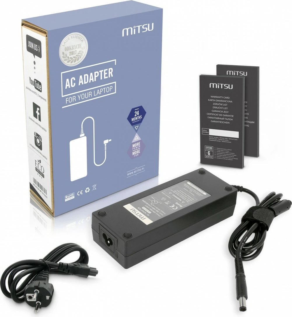 Kasë rryme Mitsu ZM/DEL19567 për Dell, 130W, 19.5V 6.7A, e zezë