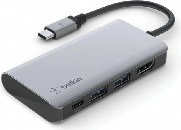 Adapter multiport USB-C 4-në-1 Belkin AVC006btSGY, 12.5 cm, Gri