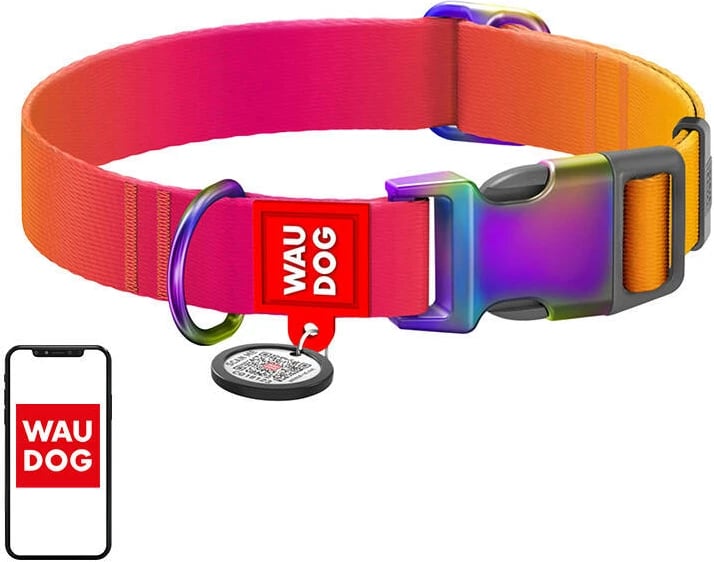 Jakë qeni Waudog, najlon me QR kod, L, portokalli