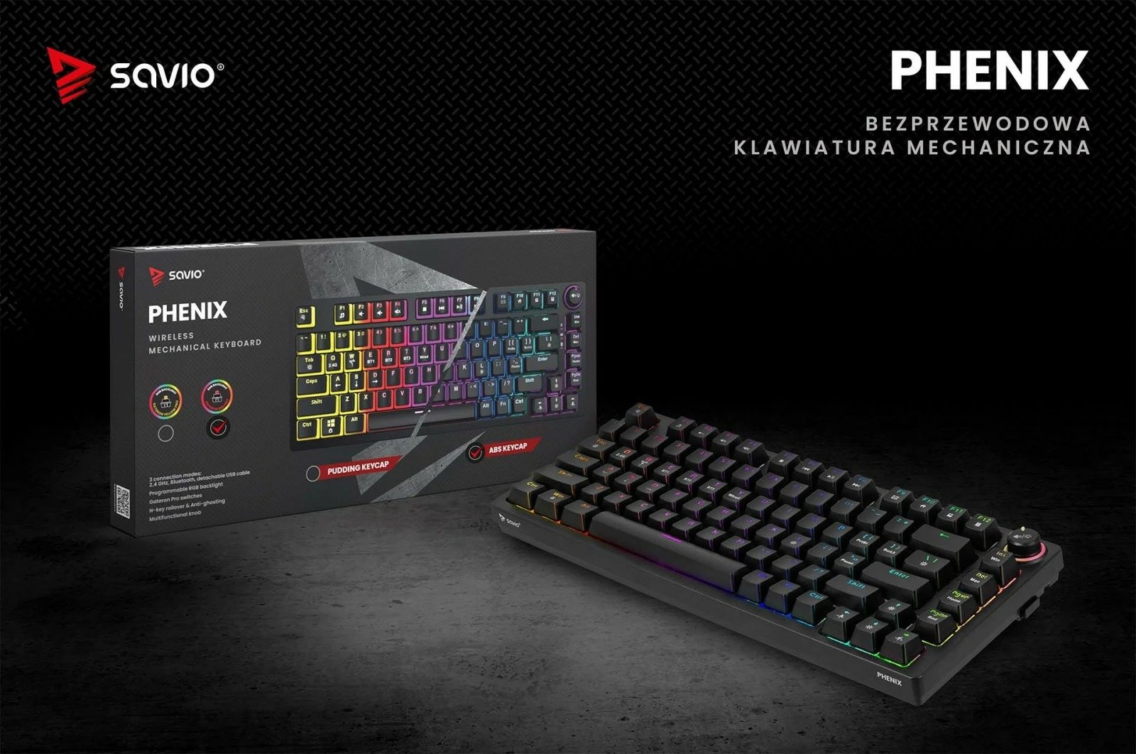 Tastierë mekanike wireless Savio Phenix, Gateron Red Pro, 82 taste, RGB, e zezë