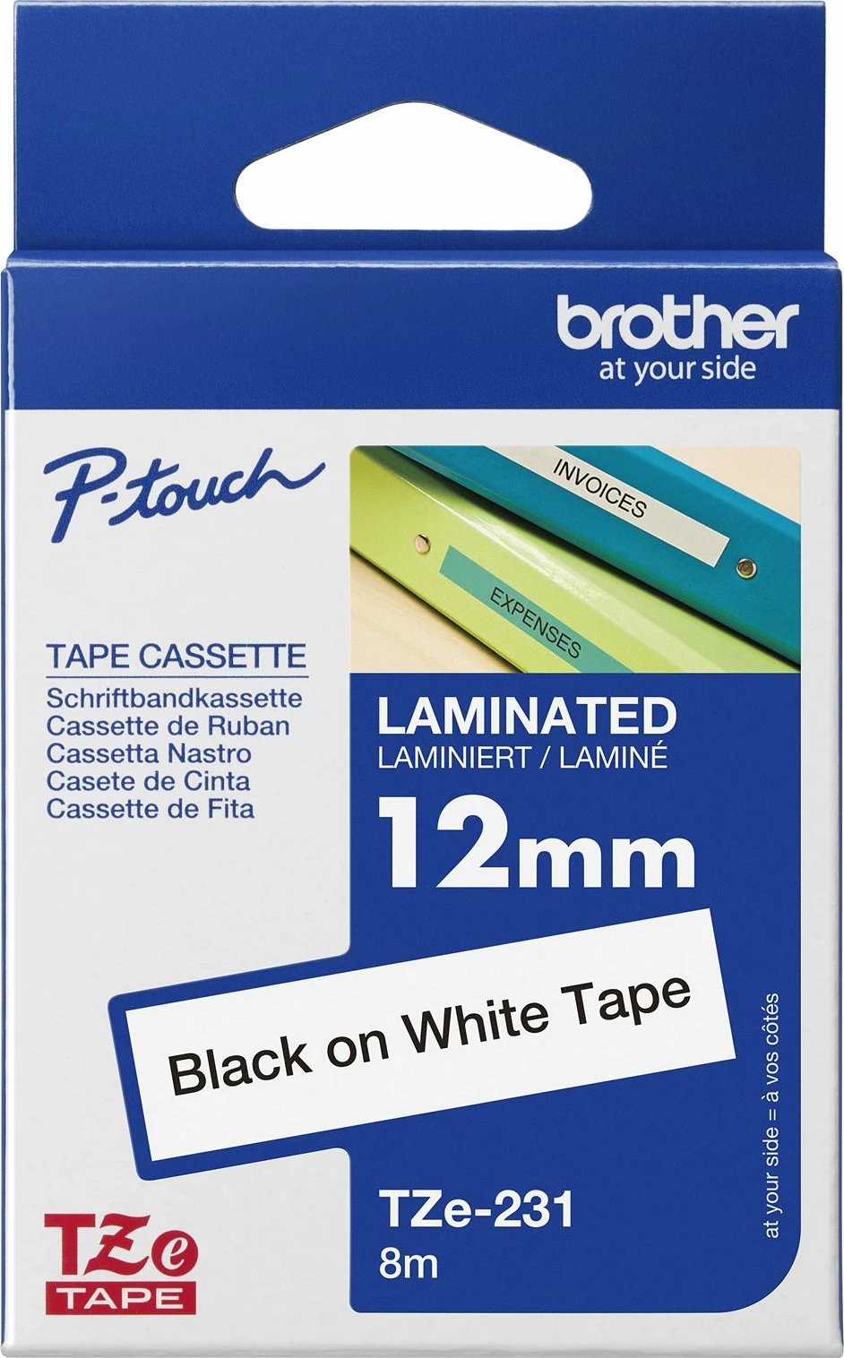 Kasetë etiketuese Brother TZe-231, 12 mm, e zezë mbi të bardhë, 8 m
