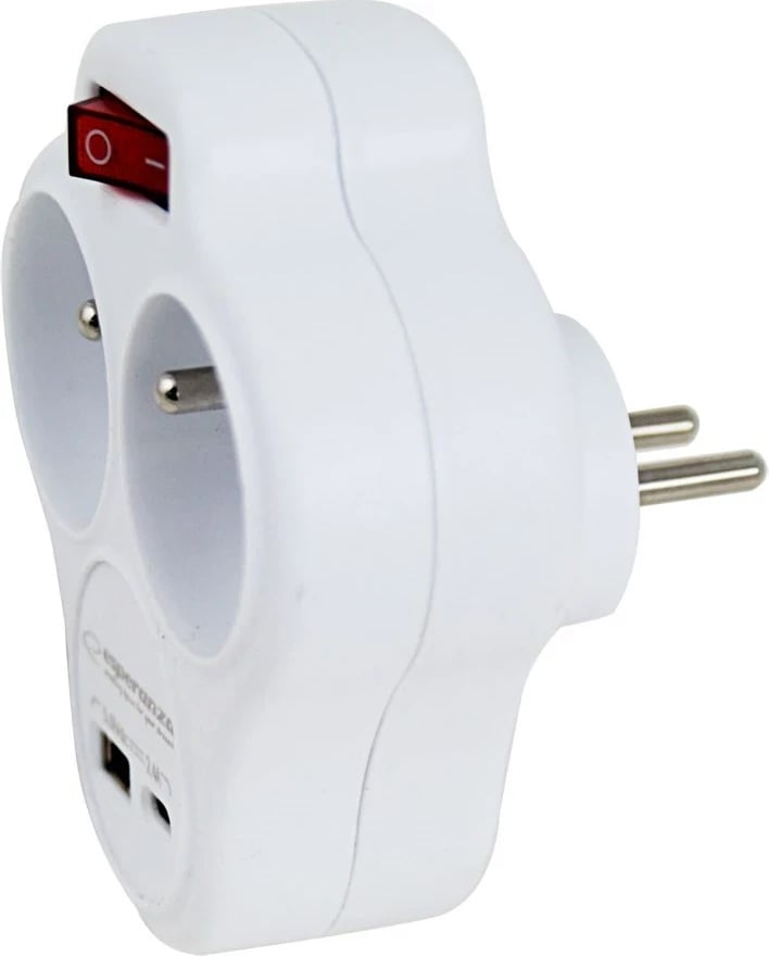 Shpërndarës elektrik Esperanza ELK311W, 2 dalje AC, USB-A, USB-C, Bardhë