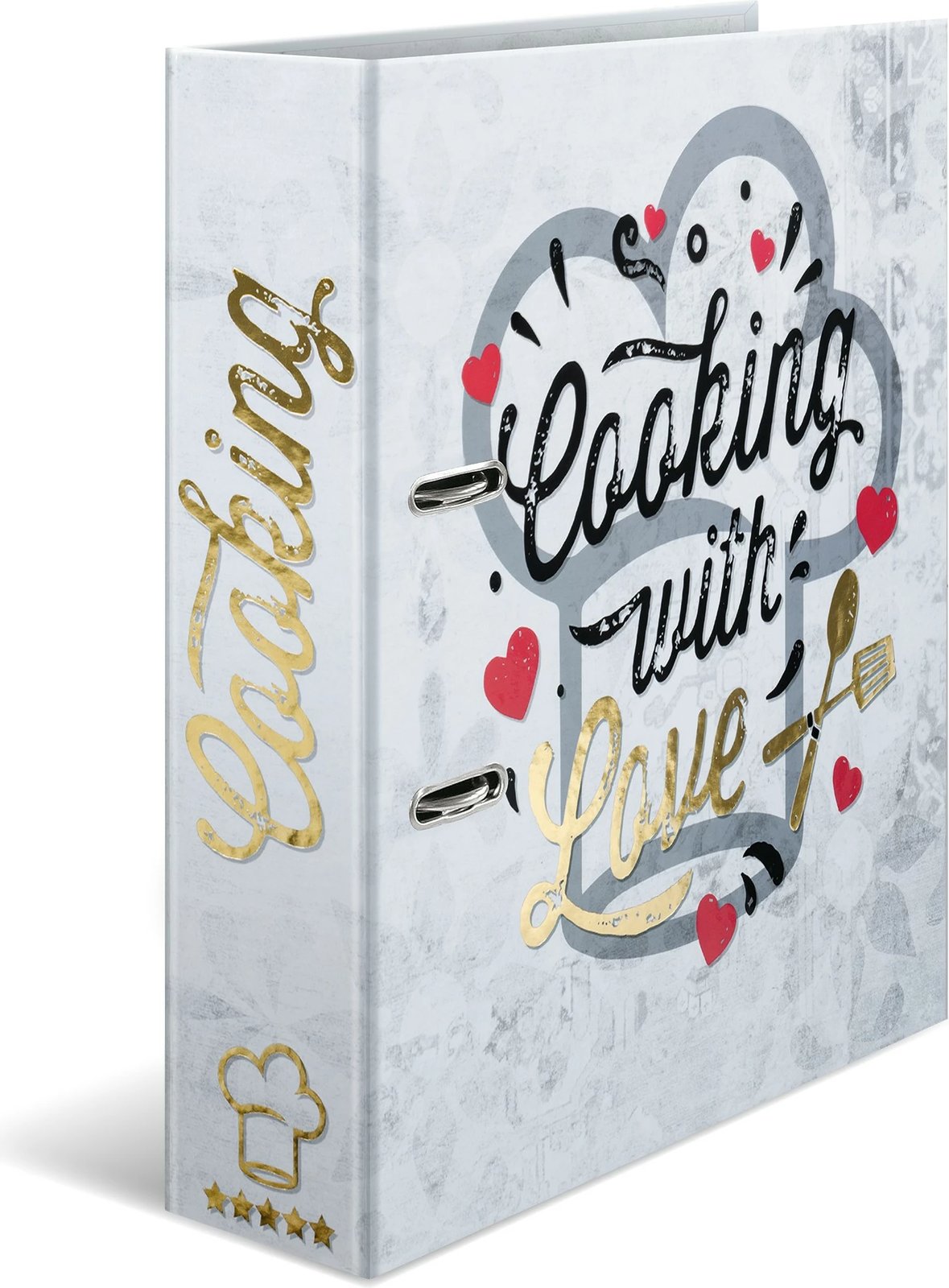 Dosje organizuese HERMA Cooking with Love, A4, D-ring, karton, 7 cm, e bardhë/e kuqe/e artë