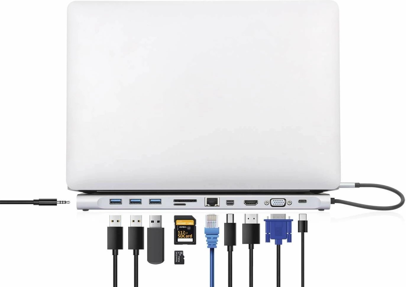 Docking station MANHATTAN USB-C 11in1 MST, për 3 monitorë, argjend