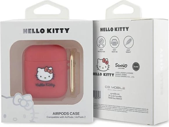 Mbështjellës Hello Kitty për AirPods 1/2, silikon 3D, me unazë, fuchsia