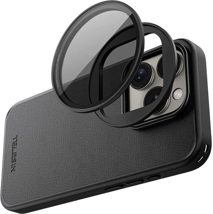 Mbështjellës Telesin për iPhone 15 Pro me kornizë magnetike për filtra, i zi