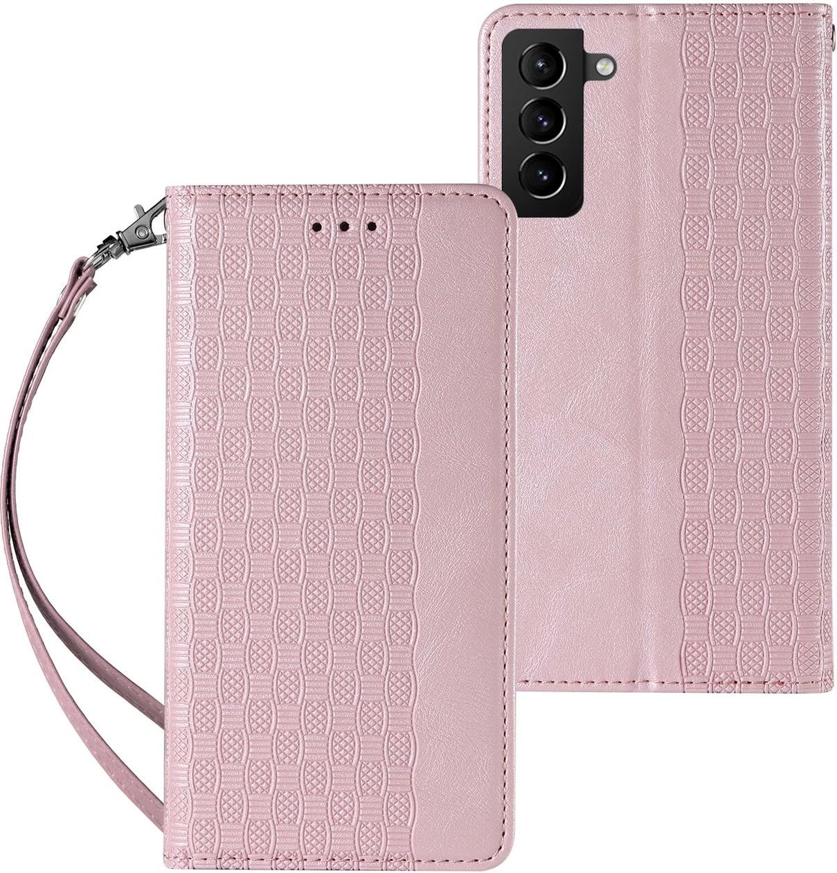 Mbështjellës Hurtel Magnet Strap Case për Samsung Galaxy S22+, me portofol dhe litar dore, Rozë