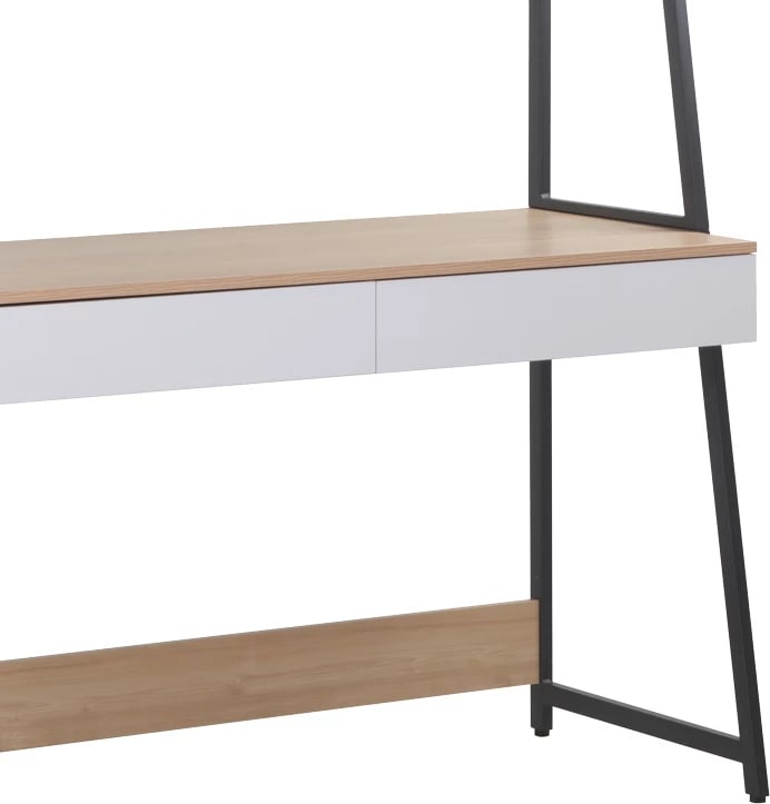Tavolinë pune melamine, ngjyrë natyrale-bardhë dhe metal antracit, 124x54x171cm