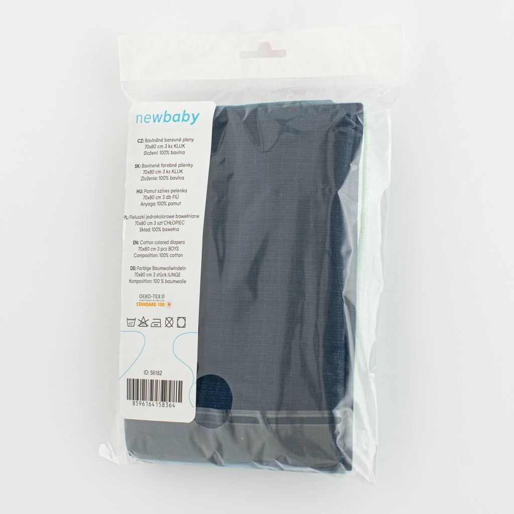 pelenë pëlhure bebe, New Baby, 70x80 cm, 100% pambuk, OEKO-TEX, djem, shumëngjyrëshe, set 3 copë