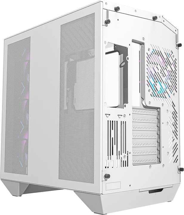 Kasë Darkflash DY470 me 4 ventilatorë ARGB dhe mbajtëse GPU, e bardhë