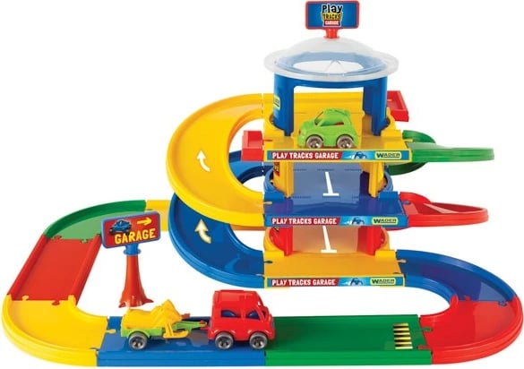 Set garazh lodër Wader Play Tracks, 3 nivele, me makina dhe ngjitëse, shumëngjyrësh