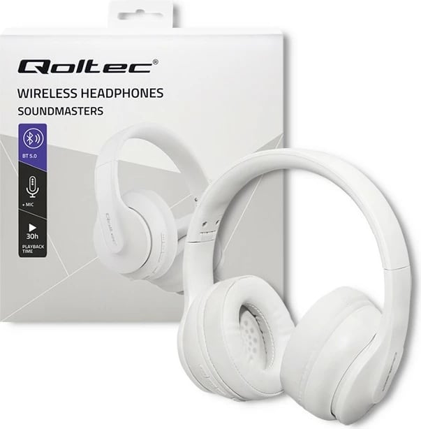 Kufje pa tela Qoltec 50845 me mikrofon, Bluetooth 5.0, Stereo, Bardhë
