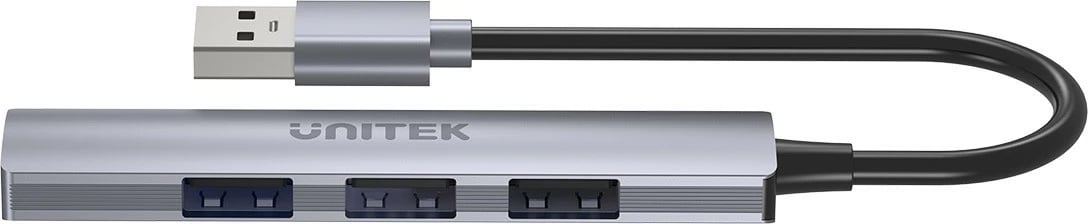 Hub USB Unitek H1208A, 4 porta USB-A (1x 5 Gbps, 3x 480 Mbps), alumini, argjendtë