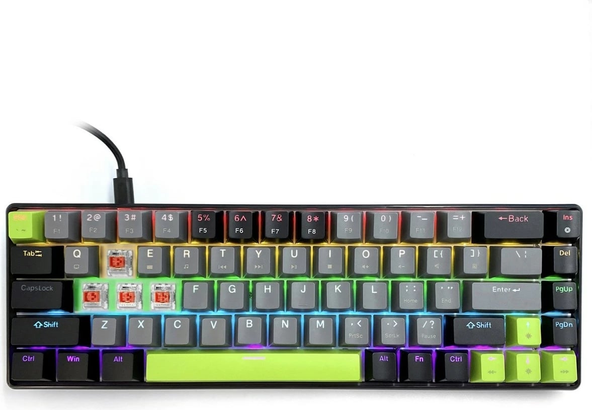 Tastierë mekanike gaming Media-Tech Red Core MX60 MT1260 60% USB-C me RGB, e zezë/gri/e gjelbër