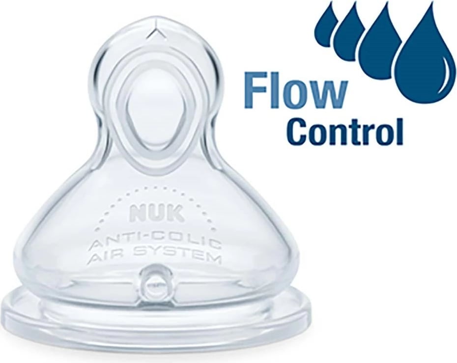 Thithkë biberoni NUK Flow Control First Choice+ 6–18 muaj, transparente, set 2 copë