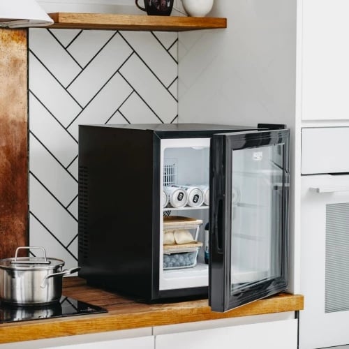 frigorifer termolelektrik Adler AD 8088 28 L derë xhami raft xhami LED i brendshëm 100-240V i zi