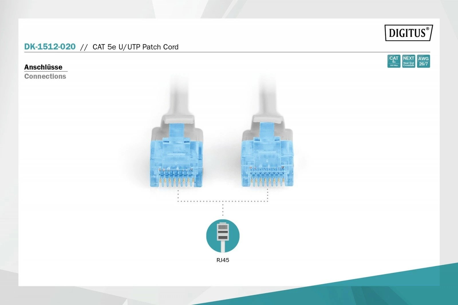 Kabllo rrjeti Digitus DK-1512-020, U/UTP Cat.5e, 2m, Gri