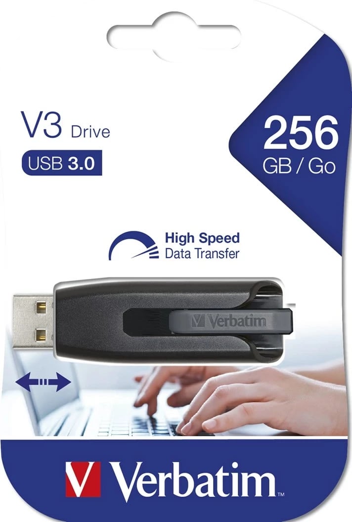 USB Verbatim V3, 256 GB, e zezë
