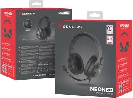 Kufje gaming Genesis Neon 213 RGB, me mikrofon, me kabllo, të zeza