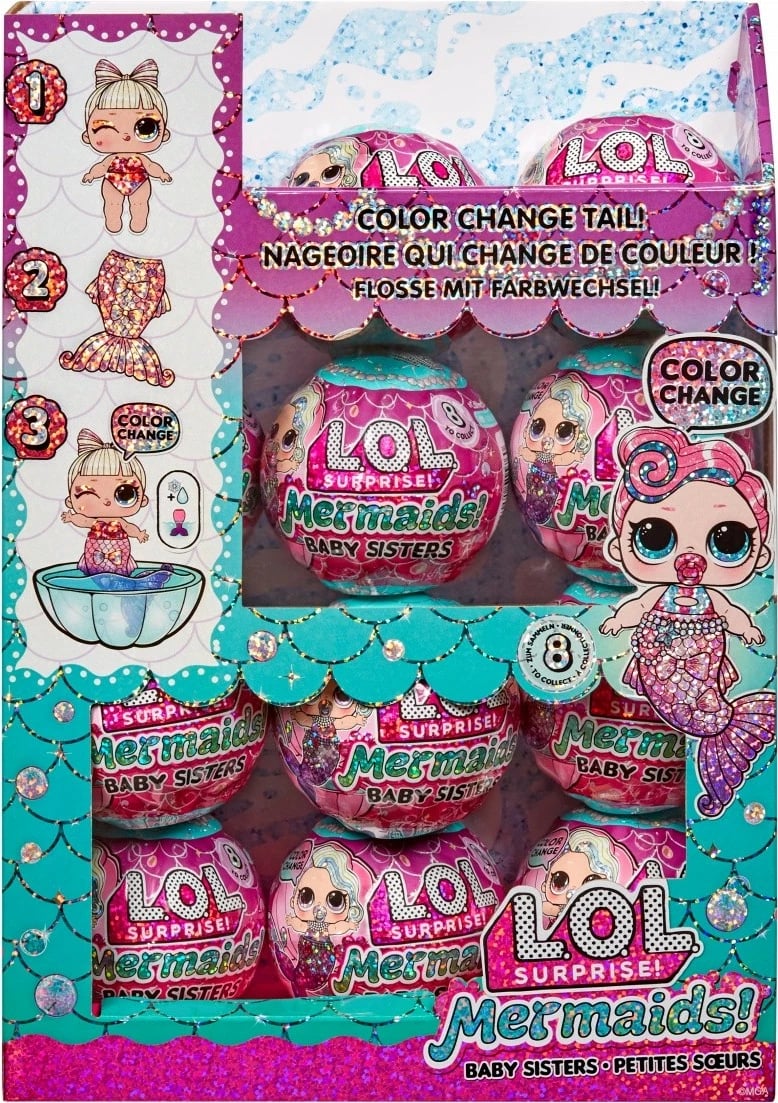 Kukull surprizë L.O.L. Surprise Mermaids, MGA, 510604-EUC, me bisht që ndryshon ngjyrë