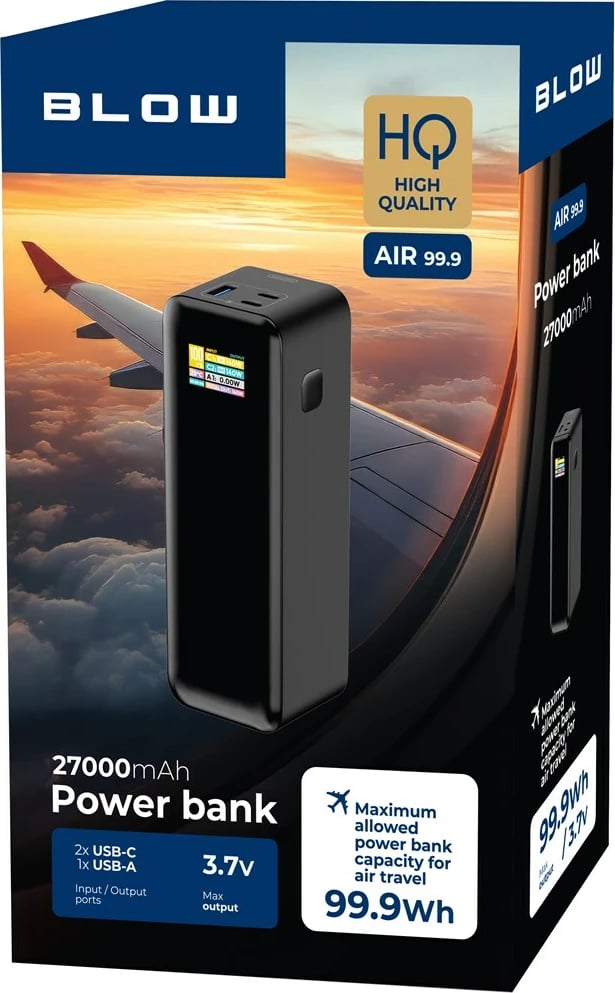 Power bank BLOW AIR99.9, 27000mAh, 140W, LCD, i zi