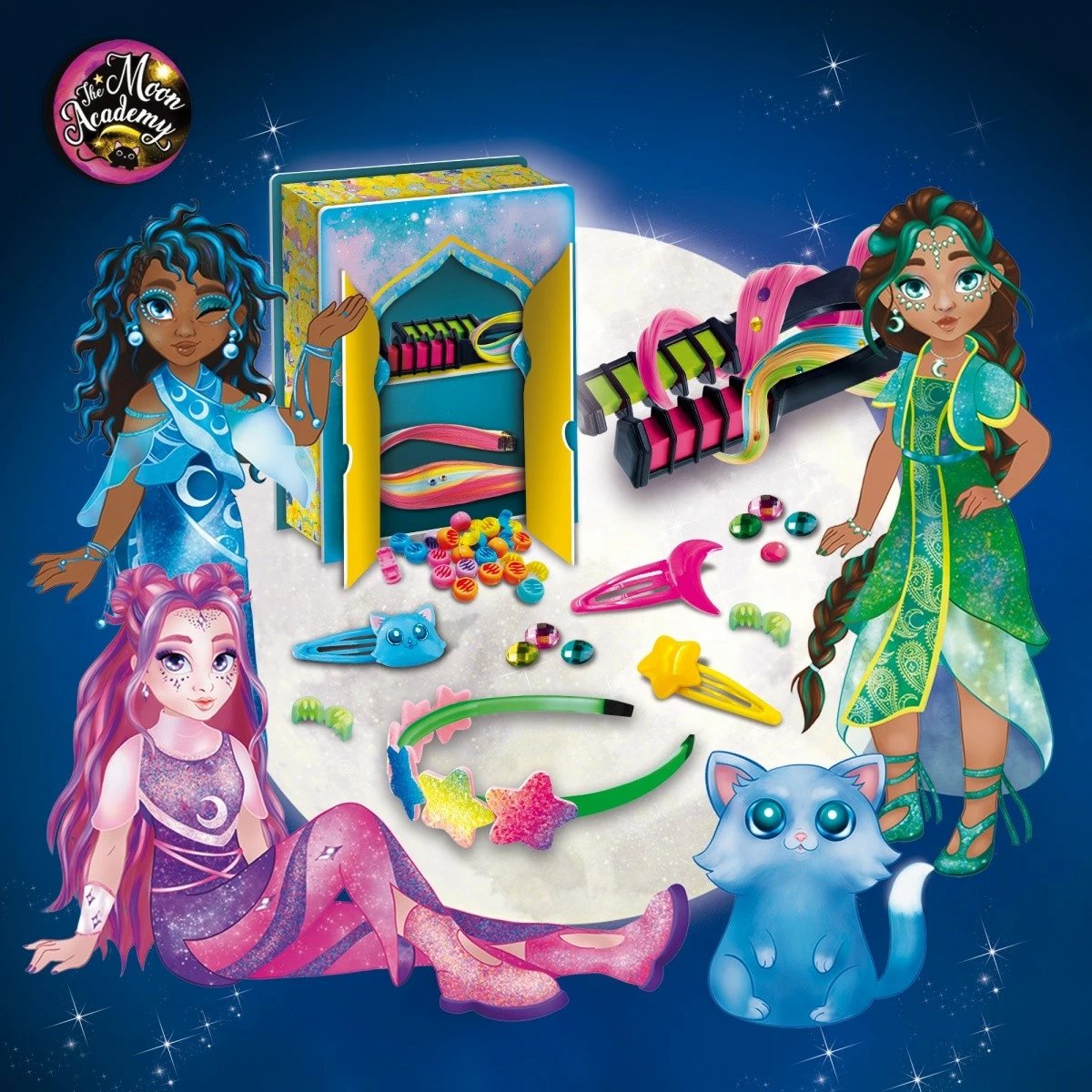 Set kreativ për flokë Moon Academy Lisciani Moonlight Hairstyles, shumëngjyrësh
