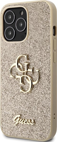Mbështjellës Guess Glitter Script Big 4G për iPhone 13 Pro Max 6.7", Ari