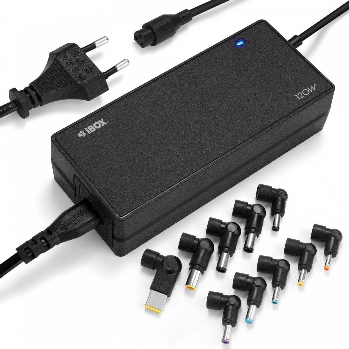 Furnizues universal energjie për laptop, iBOX IUZ120WA, 120W, 10 konektorë, i zi