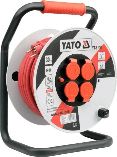 Zgjatues elektrik me tambur YATO YT-8106, 30 m, 4 dalje, IP44, zi/kuq/bardhë