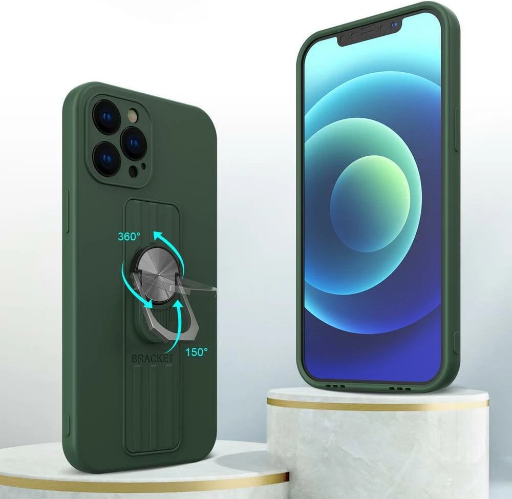 Mbështjellës silikoni Hurtel Ring Case për Samsung Galaxy S22 Ultra, me dorezë dhe mbajtëse, Rozë
