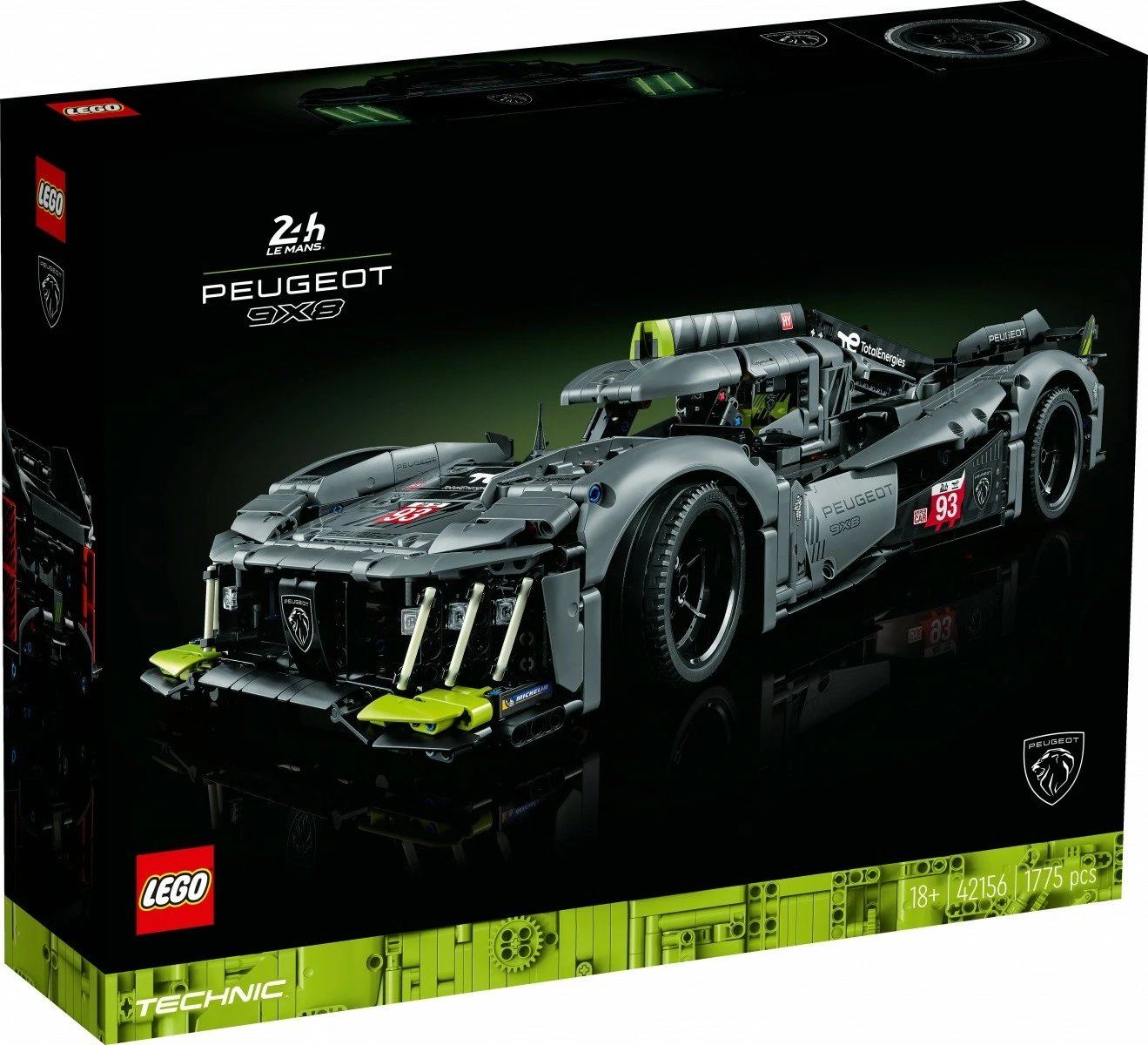 Set ndërtimi LEGO Technic PEUGEOT 9X8 24H Le Mans Hybrid Hypercar 42156, 1775 pjesë, për të rritur, Gri
