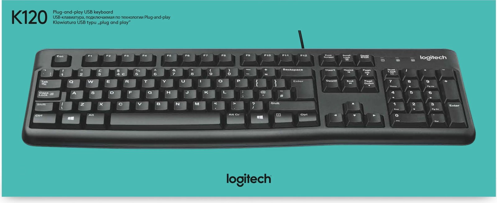 Tastierë Logitech K120 për Biznes, Full-size (100%), Wired, USB, QWERTY, E zezë