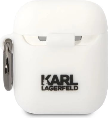 Mbështjellës Karl Lagerfeld KLA2RUNIKH për AirPods 1/2, silikon, i bardhë, me unazë