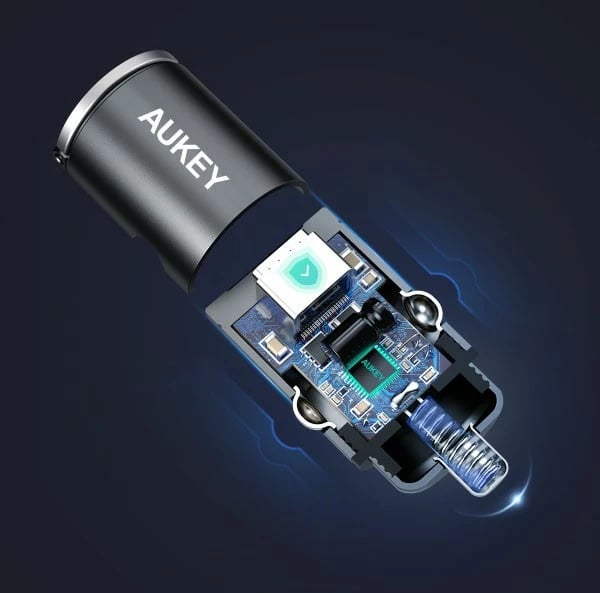 Karikues veture AUKEY CC-A4, 2x USB-C, 30W, Power Delivery, Quick Charge 3.0, i zi