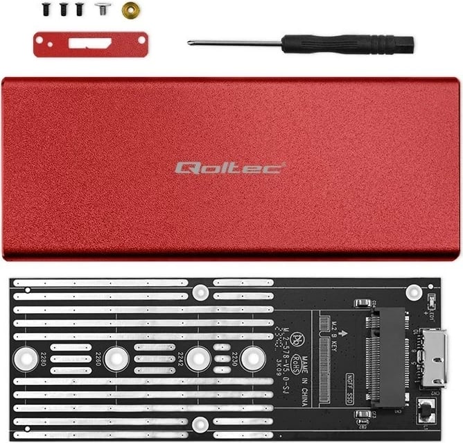 Kasë SSD Qoltec 51831, M.2, USB 3.0, 2TB, Kuqe