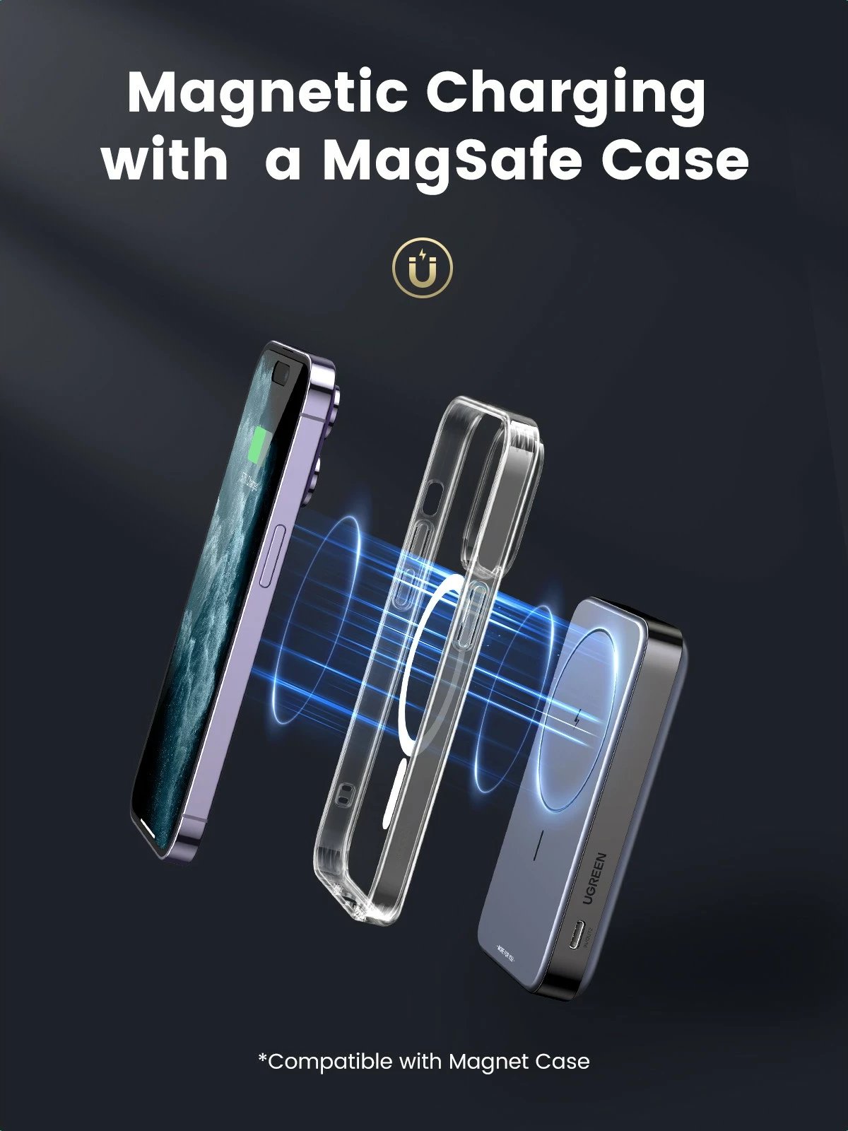 Powerbank Ugreen 10000mAh Mini Wireless 20W me MagSafe, gri