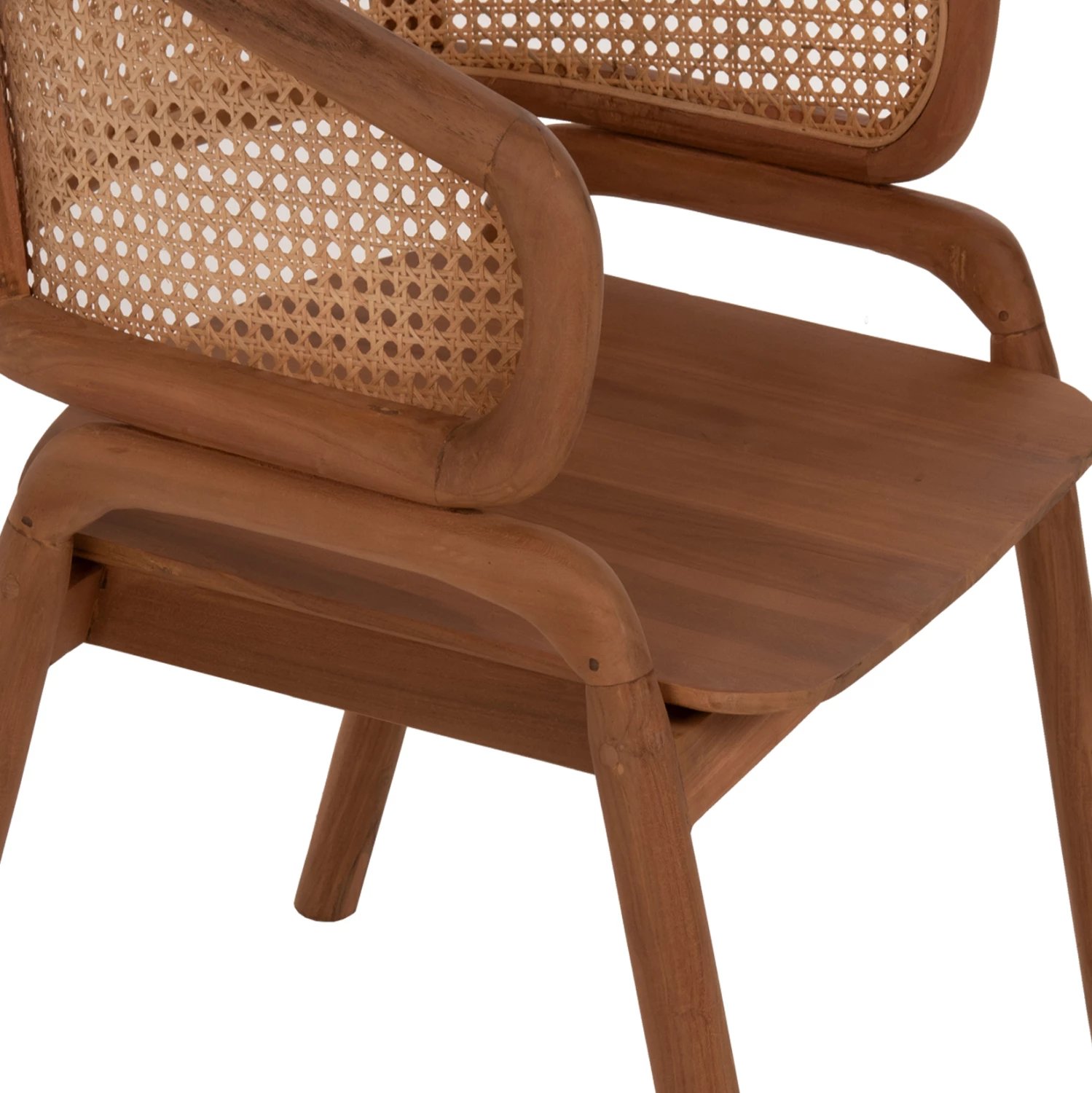 Karrige me krahë, dru teak dhe mbështetëse rattan, natyrale, 57x62x83Hcm, FH9402.01