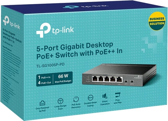 Switch TP-LINK TL-SG1005P-PD, 5 porta Gigabit, PoE++/PoE+, Kasë metalike, Desktop