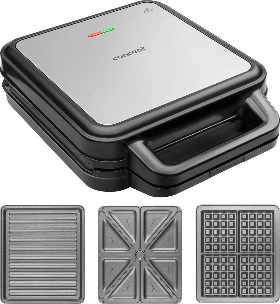 Tostierë 3-në-1 Concept SV3080, 1200W, pllaka të ndërrueshme, e zezë/inox