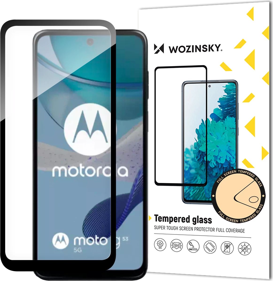 Xham i temperuar Wozinsky Full Glue për Motorola Moto G53, me kornizë, Zi