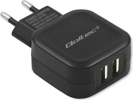 Karikues muri Qoltec 50186, 17W, 2xUSB, 5V, 3.4A, i zi
