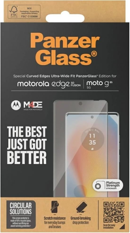 Xham mbrojtës PanzerGlass Ultra-Wide Fit për Motorola Edge 50 Fusion / Moto G85