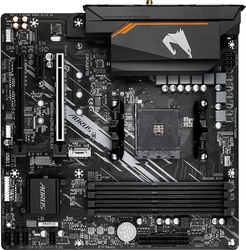 Pllakë amë Gigabyte B550M AORUS ELITE AX, Socket AM4, Wi-Fi 6E, DDR4, M.2, E zezë