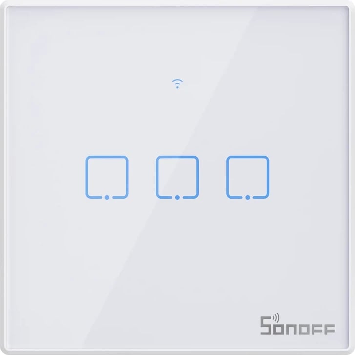 Switch i mençur Sonoff T2 EU TX, 3-kanalësh, WiFi + RF 433, i bardhë